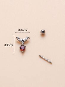 1個時尚個性化復古不鏽鋼顆粒鑲嵌蝙蝠和頭骨耳鬢穿刺耳釘 - 銀色 - 查看 3