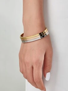 Fashionable Stainless Steel Snowflake Design 3pcs Bracelet Set In 3 Colors, Suitable For Women's Daily Wear - Multicolor - View 1