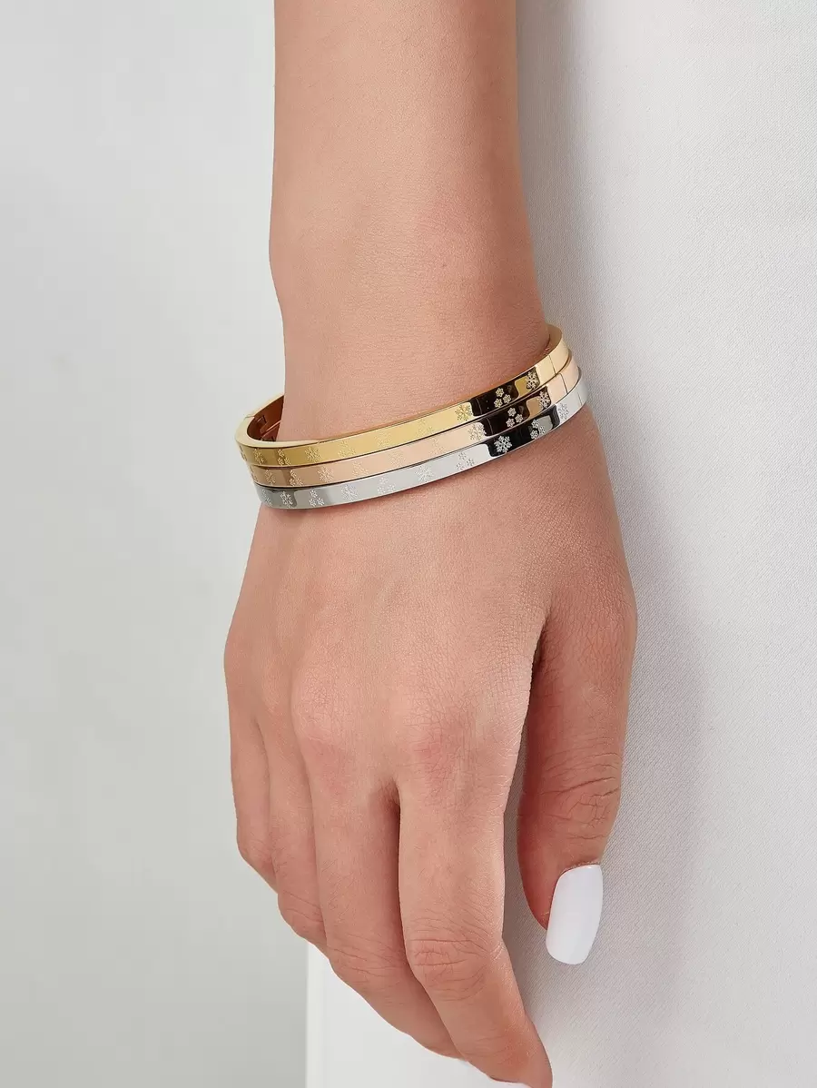 Fashionable Stainless Steel Snowflake Design 3pcs Bracelet Set In 3 Colors, Suitable For Women's Daily Wear - Multicolor - View 1