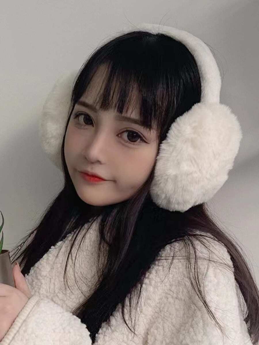 1pc Foldable Plush Ear Muffs For Men And Women, Windproof And Warm For Outdoor Use - Beige - View 1