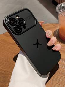 1pc Large Window Black Protective Soft Case With Airplane Print Anti-Fall Phone Case Full Edge Cover Simple Personalized Design For Men And Women Compatible With Iphone11/12/13/14/7/8/Se/7plus/8plus/X/Xs Max/Xr/11pro/12pro/13pro/14pro/11promax/12promax/13promax/14promax/14plus