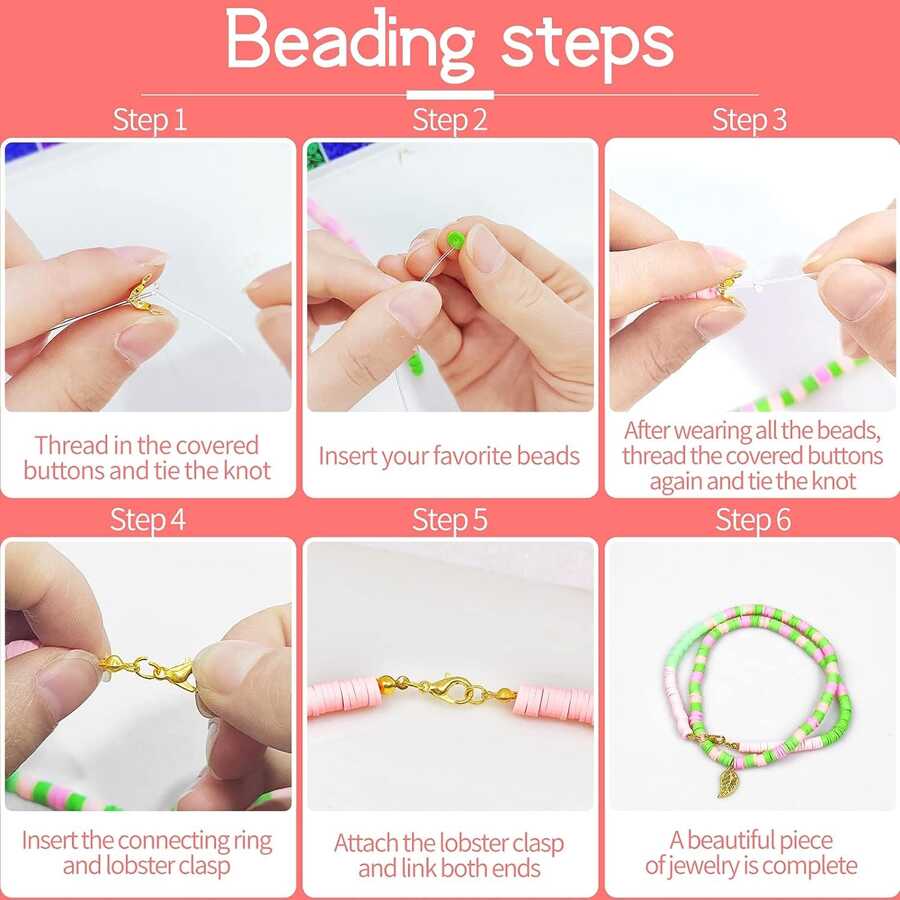 1Set 6mm Clay Beads for Bracelets Making, Clay Bead Kit with Kinds of