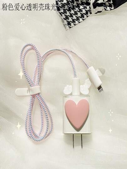 Cabeça De Carregamento Proteger Caso Capa + Cabo + Enrolladores De Silicone Padrão Do Amor Coração Telefone Cahrger Para