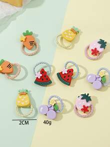 10pcs/lot Children's Cute Fruit Shaped Elastic Hair Ties With Flower Design, Suitable For Babies And Toddler Girls, Good Elasticity And No Hair Damage - Multicolor - View 2