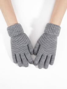 1pair Women's Winter Warm Knitted Full Finger Gloves With Touch Screen Function, Anti-slip Design, Pineapple Pattern In Gray Color. Suitable For Cold Weather, Work, Travel, Driving, Running. - Grey - View 1