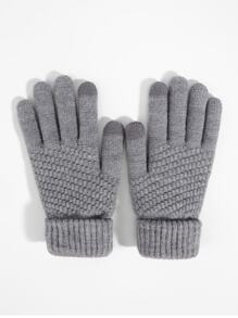 1pair Women's Winter Warm Knitted Full Finger Gloves With Touch Screen Function, Anti-slip Design, Pineapple Pattern In Gray Color. Suitable For Cold Weather, Work, Travel, Driving, Running. - Grey - View 4