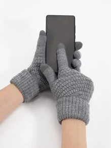 1pair Women's Winter Warm Knitted Full Finger Gloves With Touch Screen Function, Anti-slip Design, Pineapple Pattern In Gray Color. Suitable For Cold Weather, Work, Travel, Driving, Running. - Grey - View 2