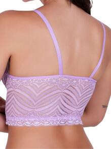 Sutiã Cropped de Renda com Bojo Alça Delicada Corpete Lingerie - Lavanda - Visão 4