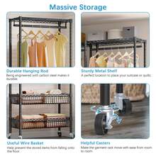 VIPEK R2 Rolling Garment Rack Adjustable Wire Clothing Rack Portable Closet Rack With Hanging Rod Metal Basket Heavy Duty Clothes Drying Rack Laundry Sorter Cart Bathroom Storage Shelves, Black - Black - View 5