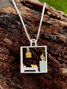 1件頸掛吊墜，魅力慵懶貓咪在家裡，女士S925純銀中帶亞馬遜石項鍊，情人節華麗手工精美女士飾品禮物 - 銀色 - 查看 4