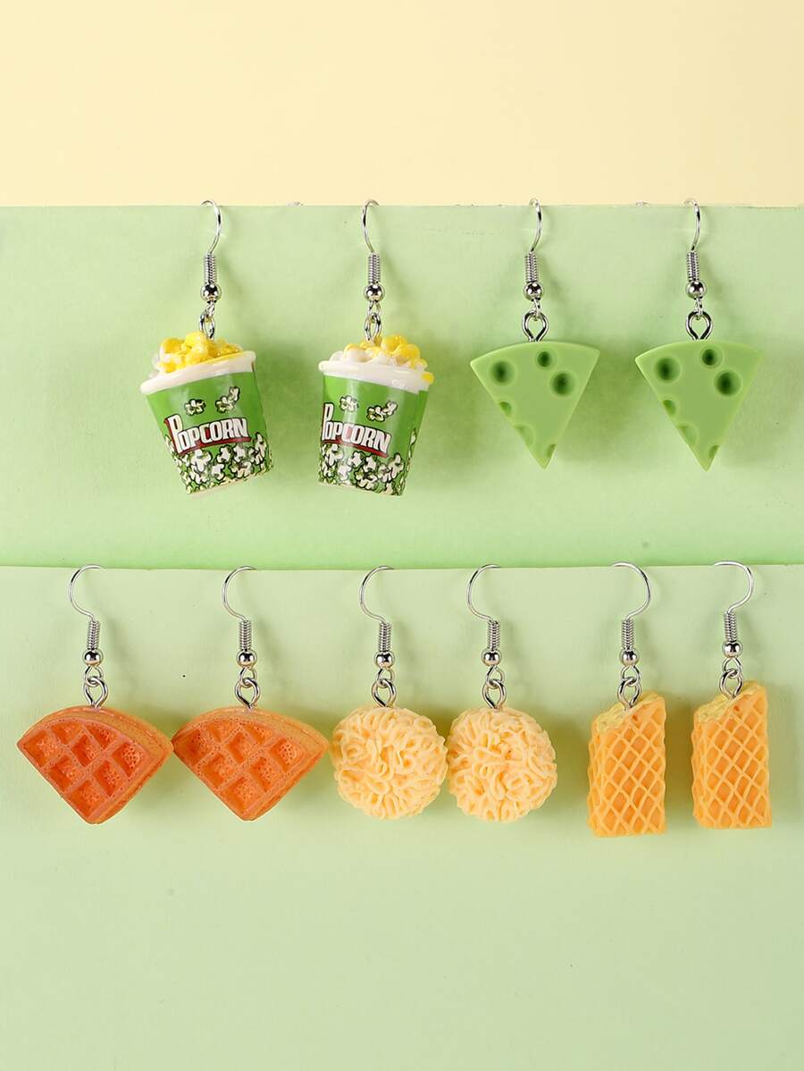 5對可愛怪異有趣女式耳環獨特時髦酷爆米花起司三明治泡麵威化餅乾耳環有趣美學少女吊墜耳環 - 彩色 - 查看 1