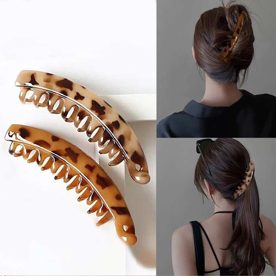 2pcs Minimalist Banana Hair Clips, Large Size Casual Leopard Print - Multicolor - View 1