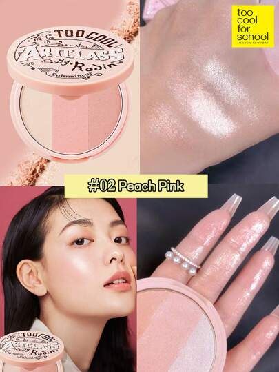 Too Cool for School K-Beauty 3-Color Face Highlighter Palette,Blush Highlighter Palette,  Glossy Glitter Highlight,  Natural Shiny Highlight ,Makeup Illuminator, Light, Smooth,With Mirror, Facial Beauty Cosmetic Makeup, K-Beauty