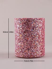 Large Capacity Makeup Brush Storage & Organizer, 1pc Pink Pu Material Sparkly Makeup Brush Holder For Vanity, Desk With Dustproof Cover - Pink - View 5