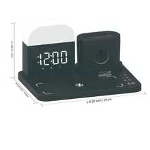 1件套黑色多功能無綫充電支撐架適用於,適用於iphone三星HUAWEI和帶無綫充電功能,帶鬧鐘和可調亮度顏色小夜燈,數據線管理適用於書桌(帶電源適配器) - 黑色 - 查看 7