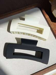 2 chiếc kẹp tóc hình vuông màu đen/trắng/bằng nhựa mờ để sử dụng hàng ngày và tắm thông thường - Đen và trắng - Xem 1