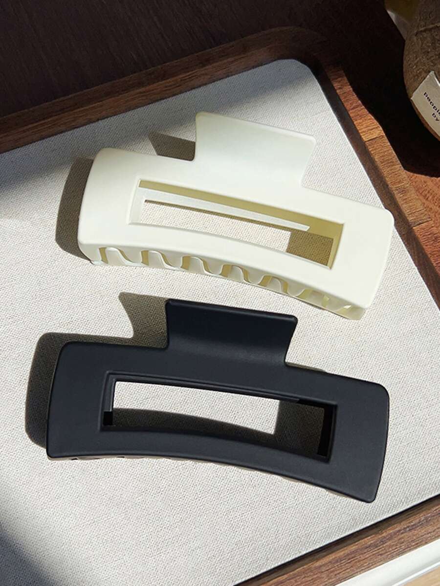 2 chiếc kẹp tóc hình vuông màu đen/trắng/bằng nhựa mờ để sử dụng hàng ngày và tắm thông thường - Đen và trắng - Xem 1