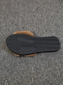 1雙/2入組女士夏季新款毛茸茸平底拖鞋,韓版毛茸茸設計 - 卡其色 - 查看 6