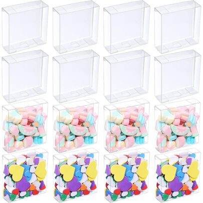 20 包透明礼盒，用于礼品塑料透明礼品盒，透明零食盒，糖果盒，透明饼干盒，用于婚礼派对、生日派对、万圣节（4 x 4 x 1.2 英寸）单身派对、新娘婚礼礼物、新娘礼物、生日、礼品袋、礼品袋、派对回礼袋、零食袋、透明派对袋、派对回礼袋、生日袋、秋季包装、返校情人节