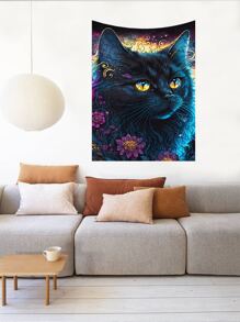 1入組化纖掛毯、現代貓和花卉印花家居裝飾牆毯 - 彩色 - 查看 6