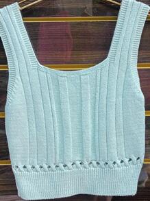 Women Knit Tops - Mint Blue - View 2