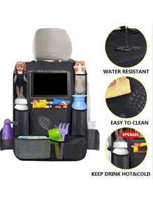 1pc Black Oxford Cloth Car Back Seat Organizer With Net Bag, Kick Mat, And Tablet HolderCar Seat Net Pocket Car Storage Bag Sundries Storage Hanging Bag - Black - View 4