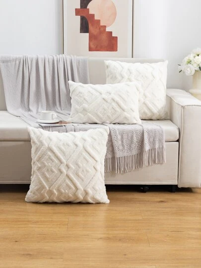 1pc Plush Geometric Pattern Pillow Case (Pillow Core Not Included) Bohemian Style Universal Decorative Cushion Cover For Living Room Bedroom Home, All Seasons