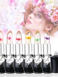 Bálsamo labial de flores secas naturales que cambian de color, bálsamo labial de gelatina de larga duración, hidratante, productos para el cuidado de los labios, bálsamo labial para mujeres y niñas - Turquesa - Ver 7