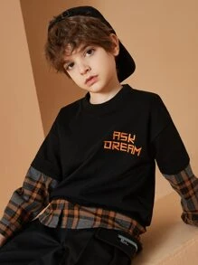 Tween 男童學院風長袖 2 合 1 Polo 衫,秋季 - 黑色 - 查看 9