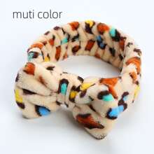 1 Băng đô thể thao bằng vải nỉ san hô họa tiết da báo dành cho nữ, có nơ và dây buộc bằng vải nhung, thích hợp sử dụng tại nhà khi giặt giũ và tắm rửa - 1 Bộ - Xem 6