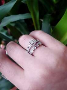 1 cặp/2 cái Đúng mốt & Đơn giản Hình vuông Xu hướng: Cắt giảm Zirconia Nhẫn Đối với phụ nữ , Ngày kỷ niệm & Lễ cưới Qủa tặng Ngày lễ tình nhân - Bạc - Xem 3