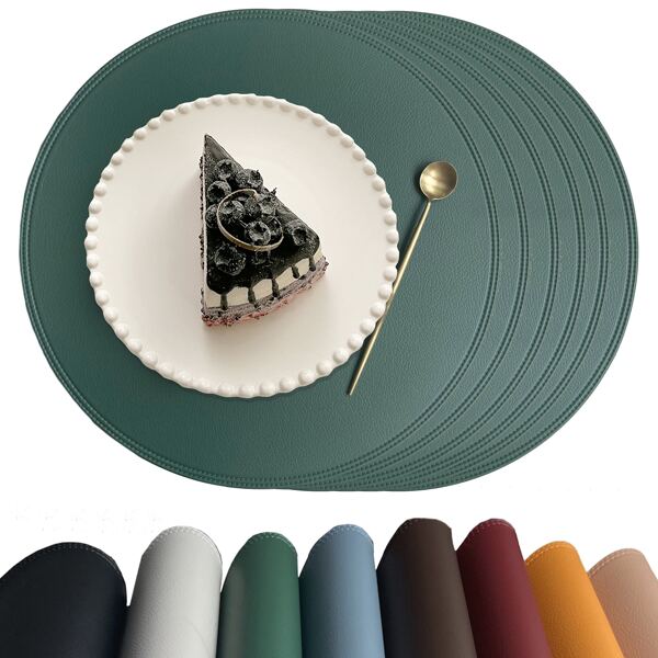 Round Pu Leather Placemats Set Of 6, 15 Inches In Diameter, Waterproof, Heat Resistant, Non-slip, Easy To Clean, For Party, Restaurant, Home, Indoor And Outdoor Use, Green