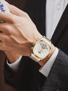 TRSOYE Moon 304 不鏽鋼金殼夜光功能陀飛輪機械機芯鏤空手錶男款 30 巴防水 - 金色 - 查看 6