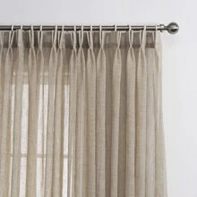 LANTIME  Sheer Curtains, Faux Linen Double Pleats Window Sheer Curtains Panels Drapery for Home, Hotel, Office, Set of 2 - 淺褐色 - 查看 1