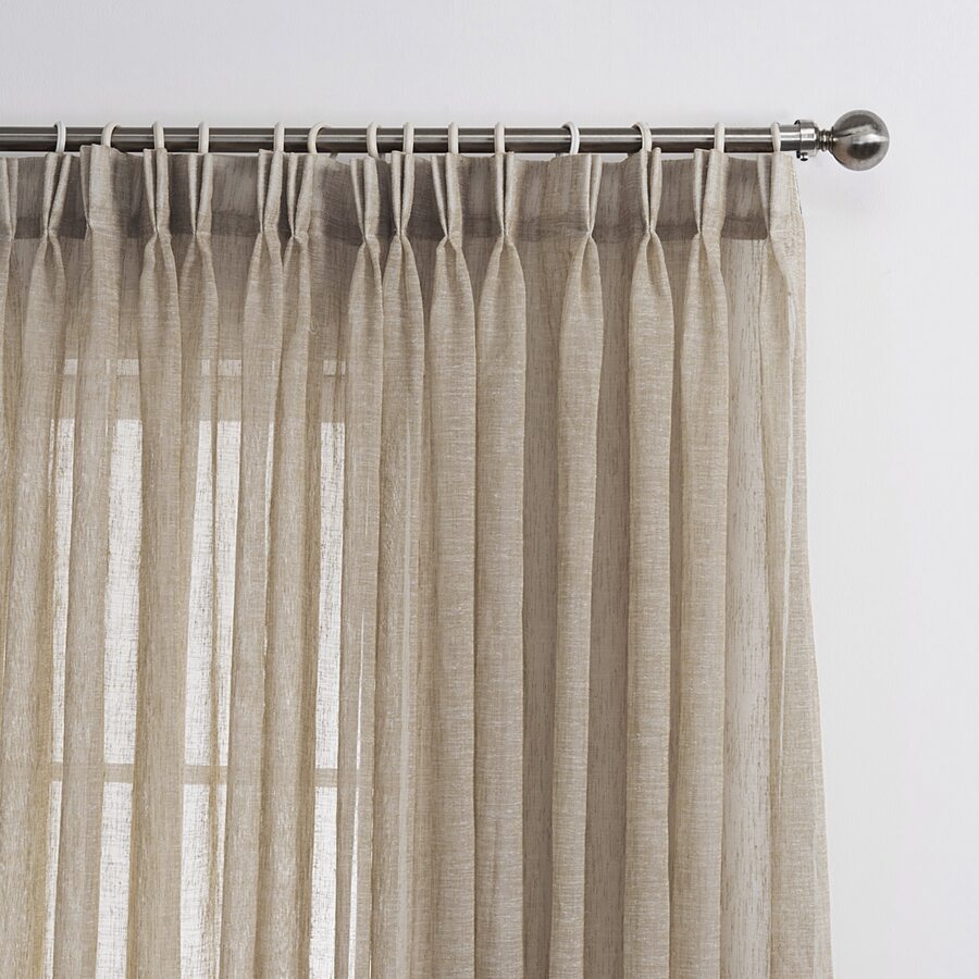 LANTIME Sheer Curtains, Faux Linen Double Pleats Window Sheer Curtains Panels Drapery for Home, Hotel, Office, Set of 2 - 淺褐色 - 查看 1