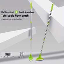 1入組二合一清潔刷,可伸縮手柄,三角形刷頭適用於地面,瓷磚,浴室,浴缸,帶海綿洗滌器