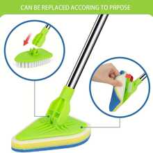 1入組二合一清潔刷,可伸縮手柄,三角形刷頭適用於地面,瓷磚,浴室,浴缸,帶海綿洗滌器