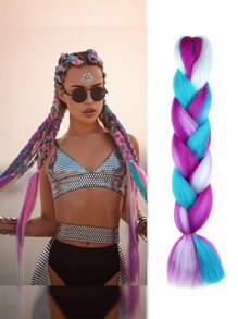 شعر تضفير الضخمة أومبري 4 ألوان شعر تضفير خليط من الشعر الاصطناعي كانيكالون 1قطعة امتدادات ألوان قوس (وردي/أرجواني/أخضر/سماوي فاتح) باروكة