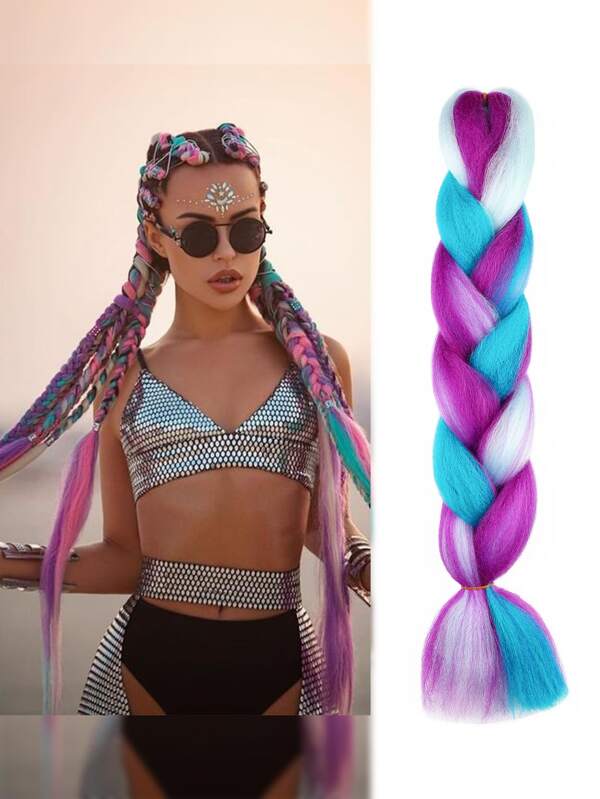 شعر تضفير الضخمة أومبري 4 ألوان شعر تضفير خليط من الشعر الاصطناعي كانيكالون 1قطعة امتدادات ألوان قوس (وردي/أرجواني/أخضر/سماوي فاتح) باروكة