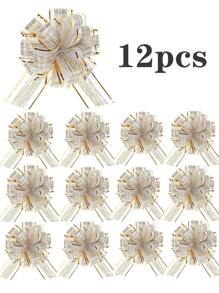 12pcs Gift Wrapping Bowknot, Multicolor Ribbon Bowknot Gift Wrapping Bow For Gift Basket, Wedding, Christmas Decoration, Gift Packing, Christmas - White - View 1