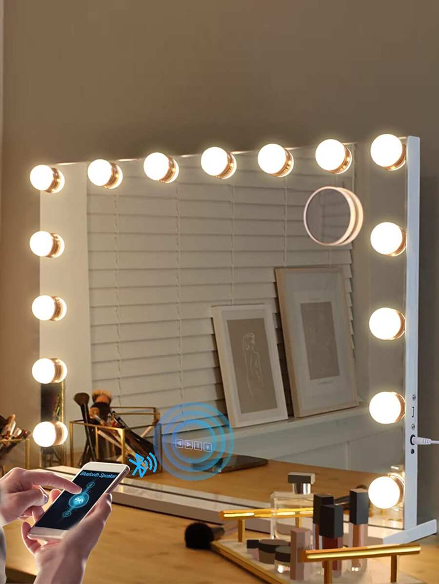 FENCHILIN Large Hollywood Vanity Mirror with Lights Bluetooth Tabletop Wall Mount White22.8'' x 18.9''