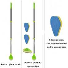 1入組二合一清潔刷,可伸縮手柄,三角形刷頭適用於地面,瓷磚,浴室,浴缸,帶海綿洗滌器