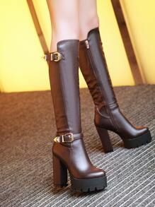 Bottes de cavalier à talons compensés pour femmes, confortables et sexy, style Ins, nouvelle collection printemps/automne, avec fermeture éclair à l'arrière, jambe épaisse élancée, bottes hautes à talons, à porter avec un pantalon