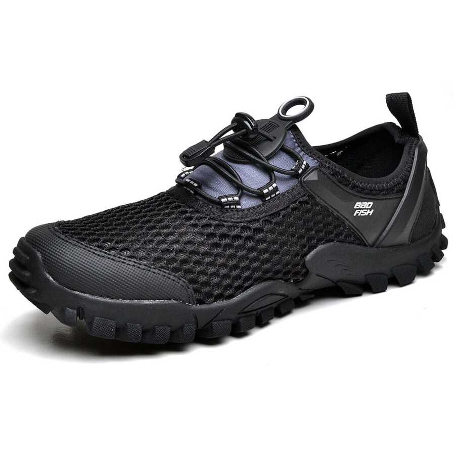 Tênis Masculino e Feminino Esporte Trekking Bad Fish Ar Mesh Trilha Rapel Pesca Nautico Academia Ciclismo Jumping CrosFit - Preto - Visão 1