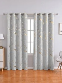 1pc Modern Style Polyester Fiber Home Decor Marble Pattern Grey Window Curtain, Suitable For Living Room And Bedroom