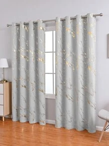 1pc Modern Style Polyester Fiber Home Decor Marble Pattern Grey Window Curtain, Suitable For Living Room And Bedroom