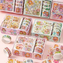 4盒/套可愛和紙膠帶&貼紙禮盒,適用於手帳,充滿新鮮卡通貼紙收藏,帶有菲林捲的新鮮卡通貼紙收藏 - 淺粉色 - 查看 1