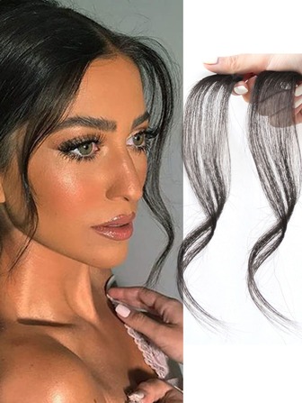 Single 10 Inch Long Curly Hair Clip Front And Sides Bangs, Hair Extensions, Natural, Synthetic, Medium Fake Bangs.(Black-Brown)