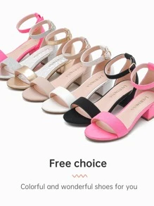 Dreamshoes Girls High Heel Ankle Strap Sandals Block Dress Chunky Pump - 网格銀 - 查看 6
