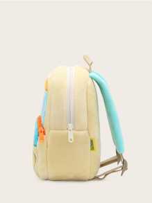 1 件装幼儿男孩/女孩卡通叉车毛绒背包，适合所有季节日常休闲使用 - 米色 - 查看 6